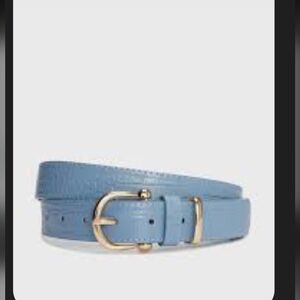 & Other Stories Crocadile Sky Blue Leather Belt with Gold Buckle